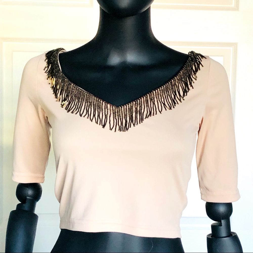 France Beaded cropped mini tops Beige France size M by FREE
